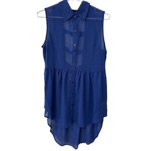 Design Recipe Button Front Shirt Dress Size Large Sleeveless Hi Low Blue Flowy